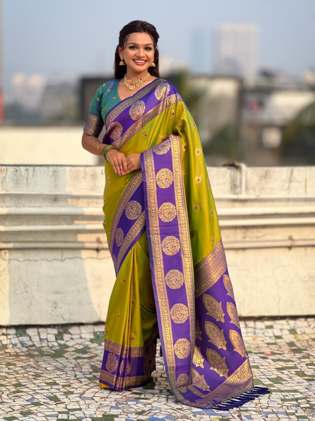 Soft Silk Peacock Zari Woven Saree with Rich Pallu and Contrast Border for Wedding and Festive Wear
