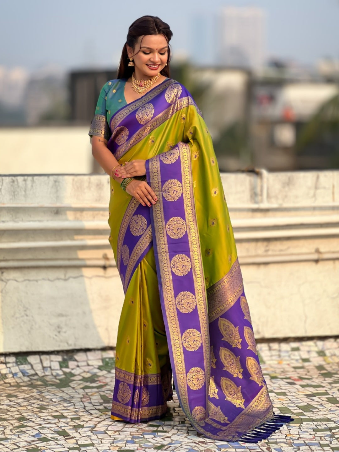 Soft Silk Peacock Zari Woven Saree with Rich Pallu and Contrast Border for Wedding and Festive Wear
