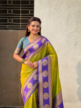 Soft Silk Peacock Zari Woven Saree with Rich Pallu and Contrast Border for Wedding and Festive Wear