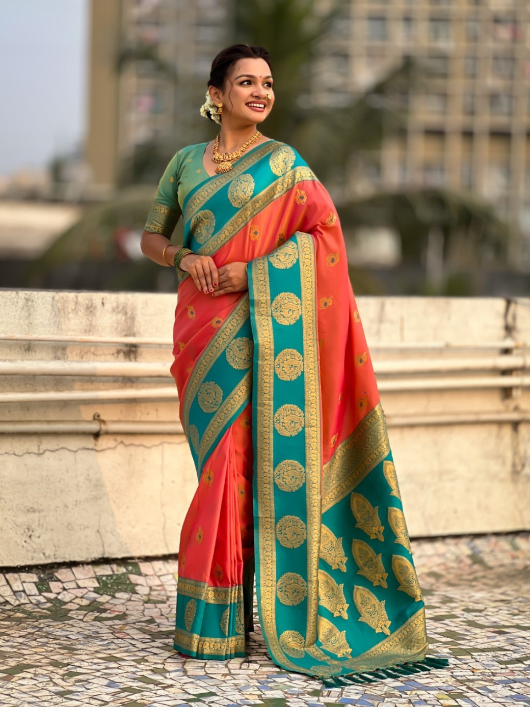 Soft Silk Peacock Zari Woven Saree with Rich Pallu and Contrast Border for Wedding and Festive Wear