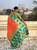 Soft Silk Peacock Zari Woven Saree with Rich Pallu and Contrast Border for Wedding and Festive Wear
