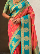 Soft Silk Peacock Zari Woven Saree with Rich Pallu and Contrast Border for Wedding and Festive Wear