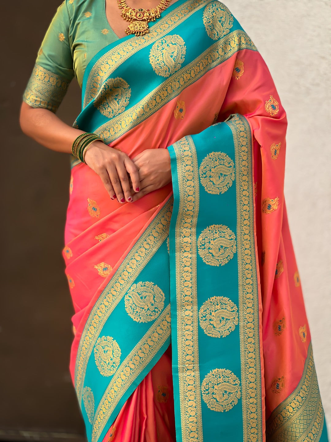 Soft Silk Peacock Zari Woven Saree with Rich Pallu and Contrast Border for Wedding and Festive Wear