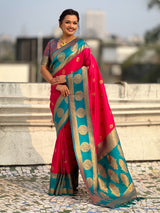 Soft Silk Peacock Zari Woven Saree with Rich Pallu and Contrast Border for Wedding and Festive Wear