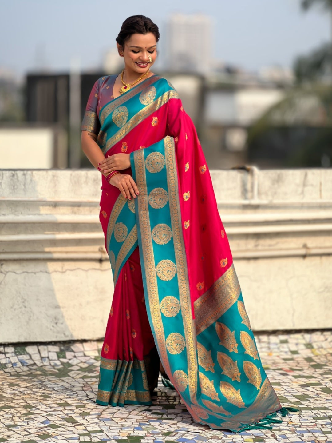 Soft Silk Peacock Zari Woven Saree with Rich Pallu and Contrast Border for Wedding and Festive Wear