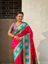Soft Silk Peacock Zari Woven Saree with Rich Pallu and Contrast Border for Wedding and Festive Wear