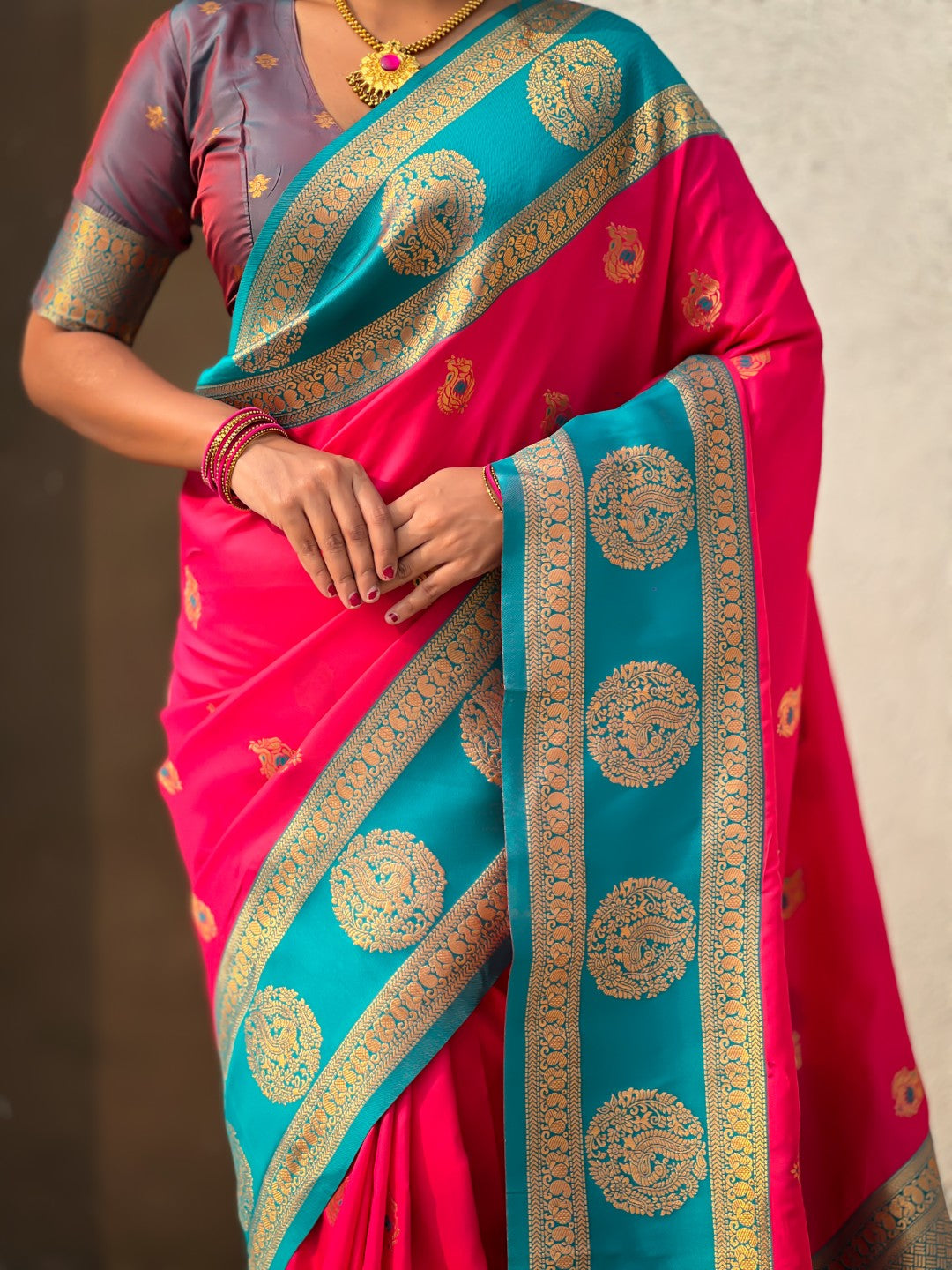 Soft Silk Peacock Zari Woven Saree with Rich Pallu and Contrast Border for Wedding and Festive Wear