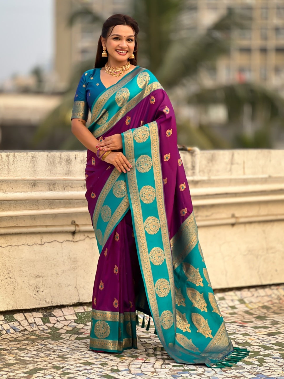 Soft Silk Peacock Zari Woven Saree with Rich Pallu and Contrast Border for Wedding and Festive Wear