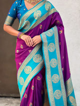Soft Silk Peacock Zari Woven Saree with Rich Pallu and Contrast Border for Wedding and Festive Wear