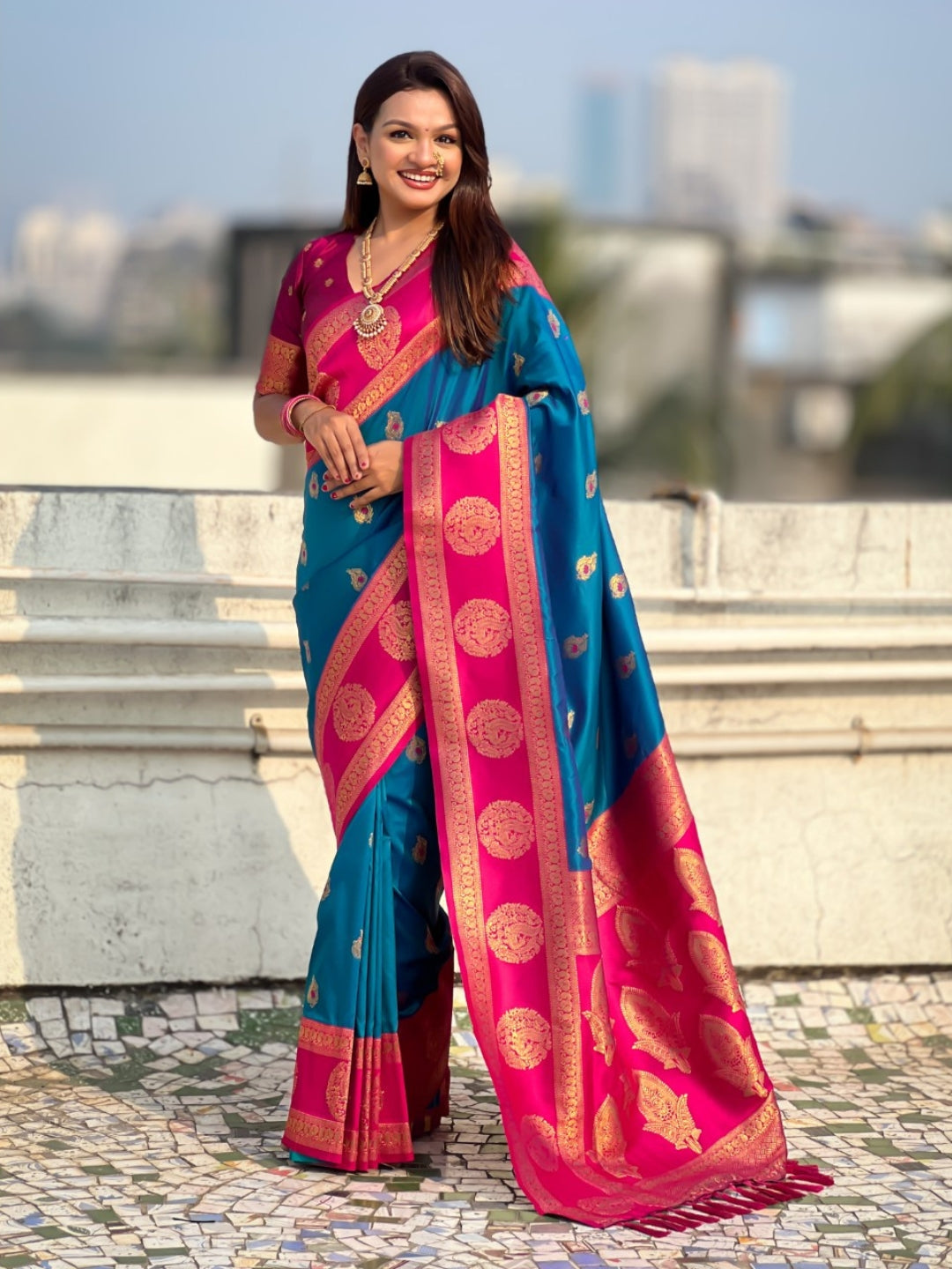 Soft Silk Peacock Zari Woven Saree with Rich Pallu and Contrast Border for Wedding and Festive Wear