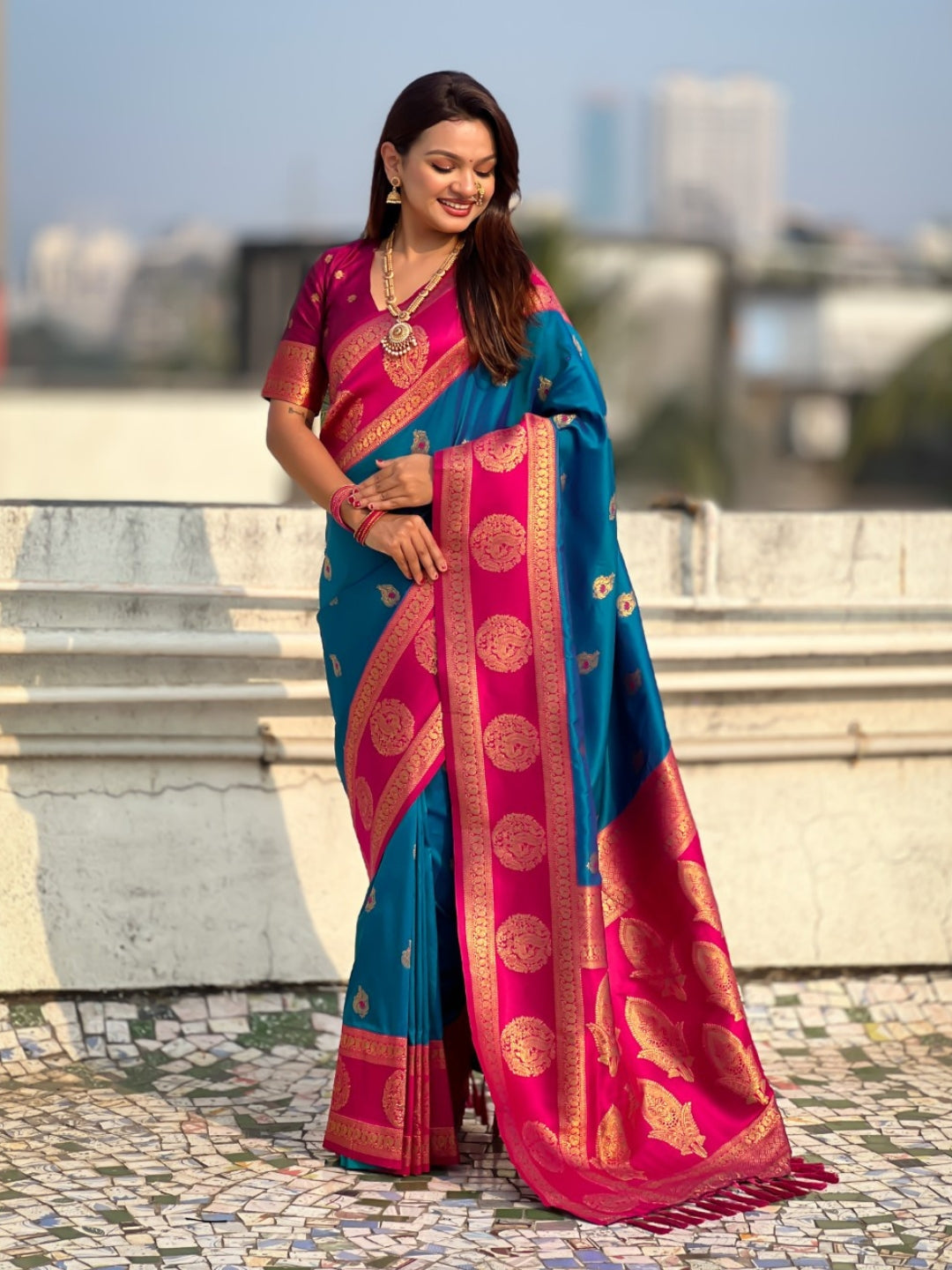 Soft Silk Peacock Zari Woven Saree with Rich Pallu and Contrast Border for Wedding and Festive Wear