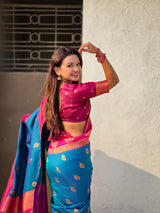 Soft Silk Peacock Zari Woven Saree with Rich Pallu and Contrast Border for Wedding and Festive Wear