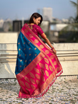 Soft Silk Peacock Zari Woven Saree with Rich Pallu and Contrast Border for Wedding and Festive Wear