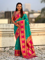 Soft Silk Peacock Zari Woven Saree with Rich Pallu and Contrast Border for Wedding and Festive Wear