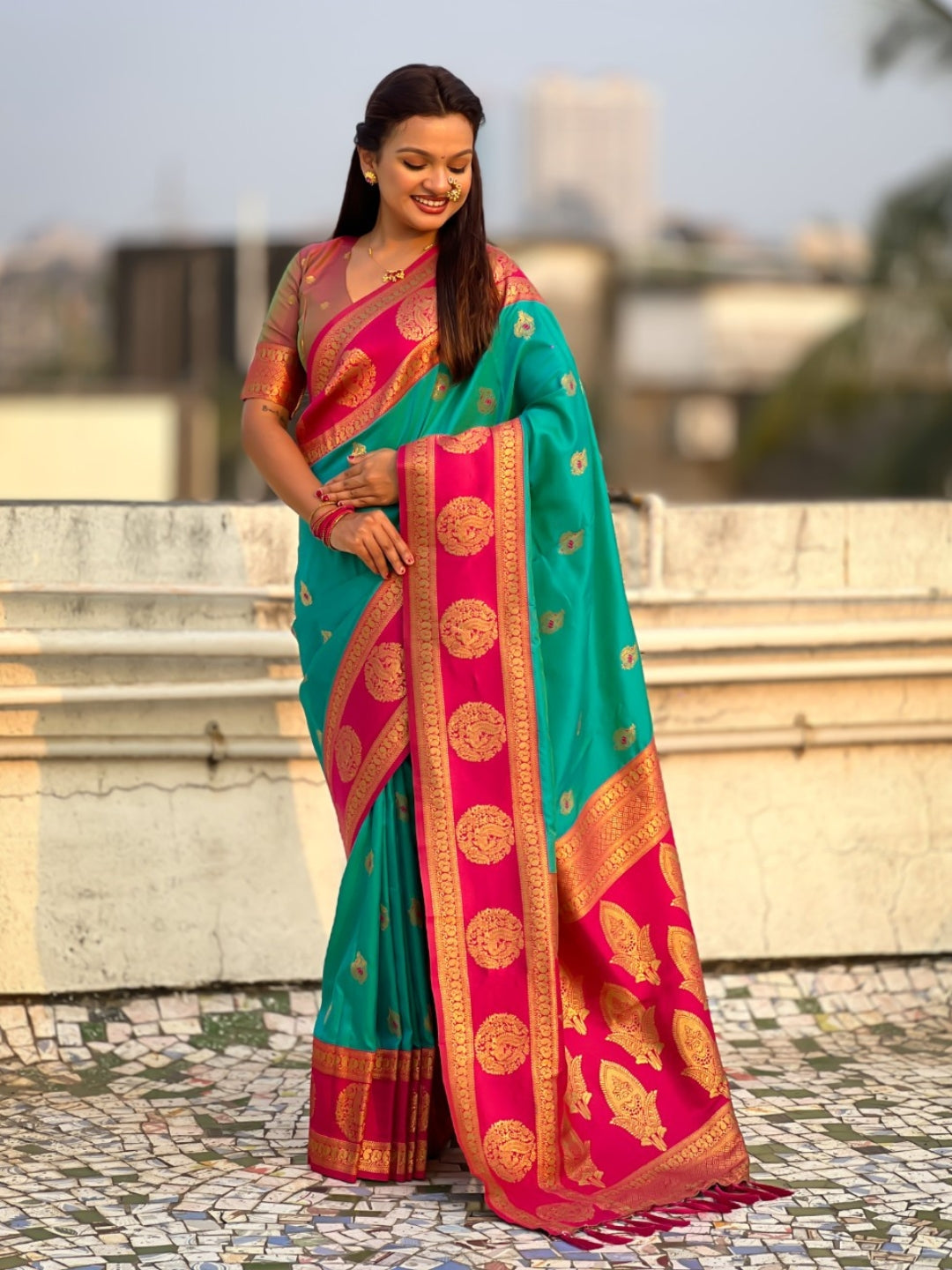 Soft Silk Peacock Zari Woven Saree with Rich Pallu and Contrast Border for Wedding and Festive Wear