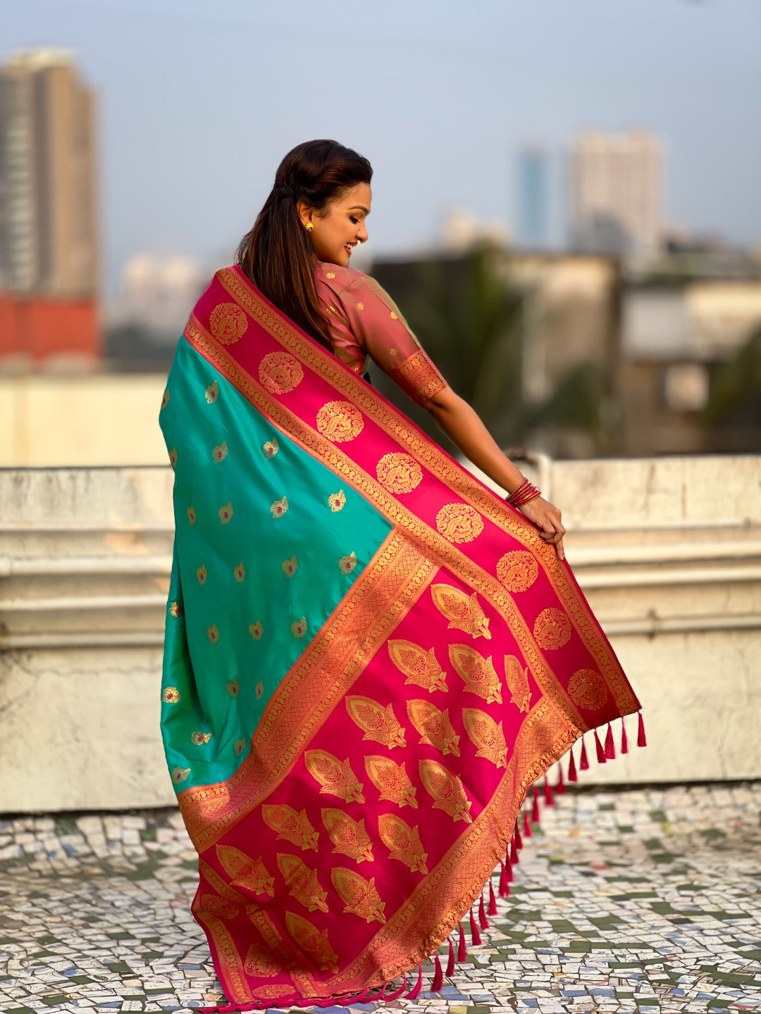 Soft Silk Peacock Zari Woven Saree with Rich Pallu and Contrast Border for Wedding and Festive Wear