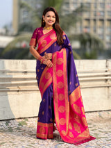 Soft Silk Peacock Zari Woven Saree with Rich Pallu and Contrast Border for Wedding and Festive Wear