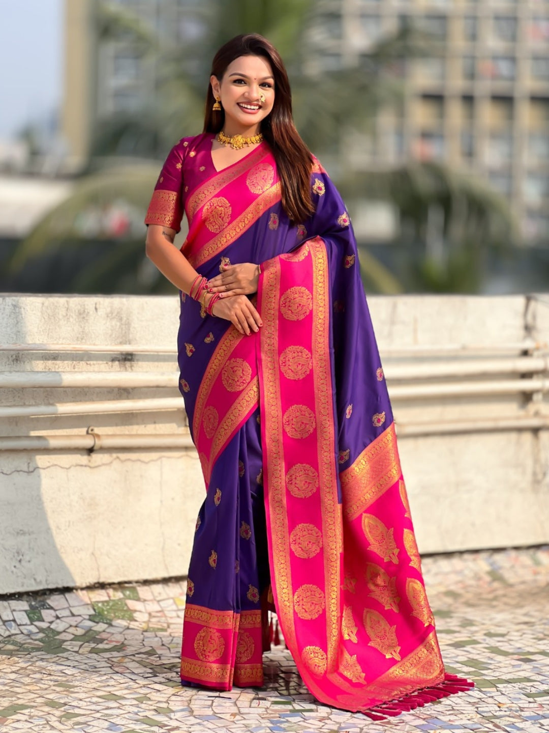 Soft Silk Peacock Zari Woven Saree with Rich Pallu and Contrast Border for Wedding and Festive Wear
