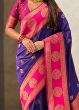 Soft Silk Peacock Zari Woven Saree with Rich Pallu and Contrast Border for Wedding and Festive Wear