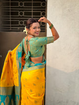 Soft Silk Peacock Zari Woven Saree with Rich Pallu and Contrast Border for Wedding and Festive Wear