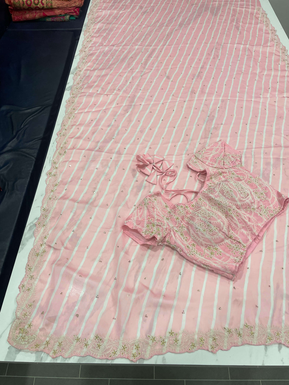Baby Pink Saree in Satin Georgette With Sequence Work