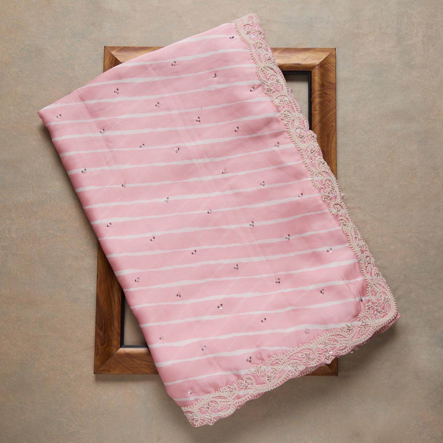 Baby Pink Saree in Satin Georgette With Sequence Work