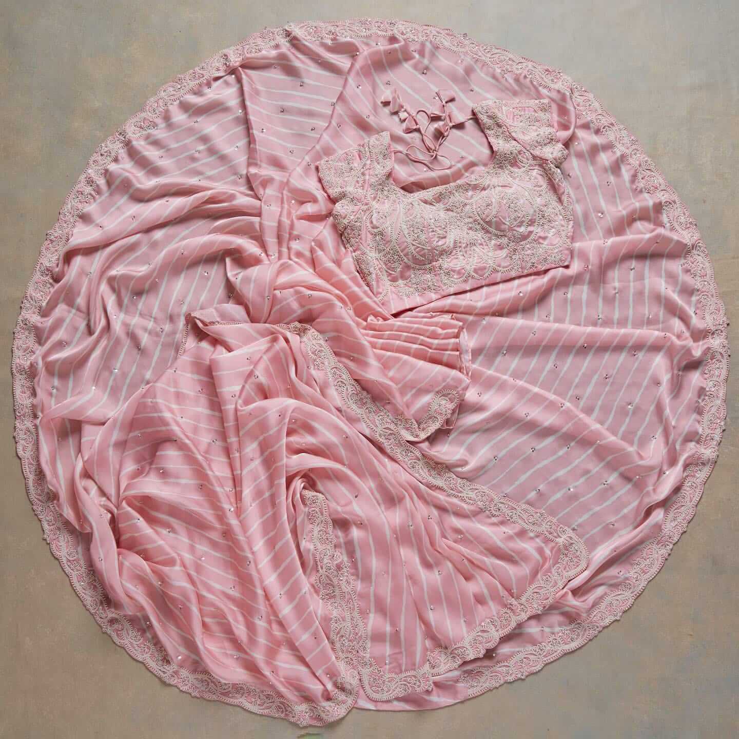 Baby Pink Saree in Satin Georgette With Sequence Work