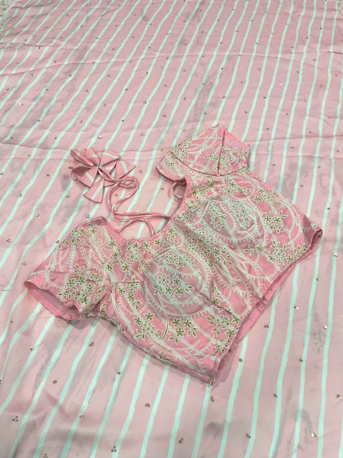 Baby Pink Saree in Satin Georgette With Sequence Work