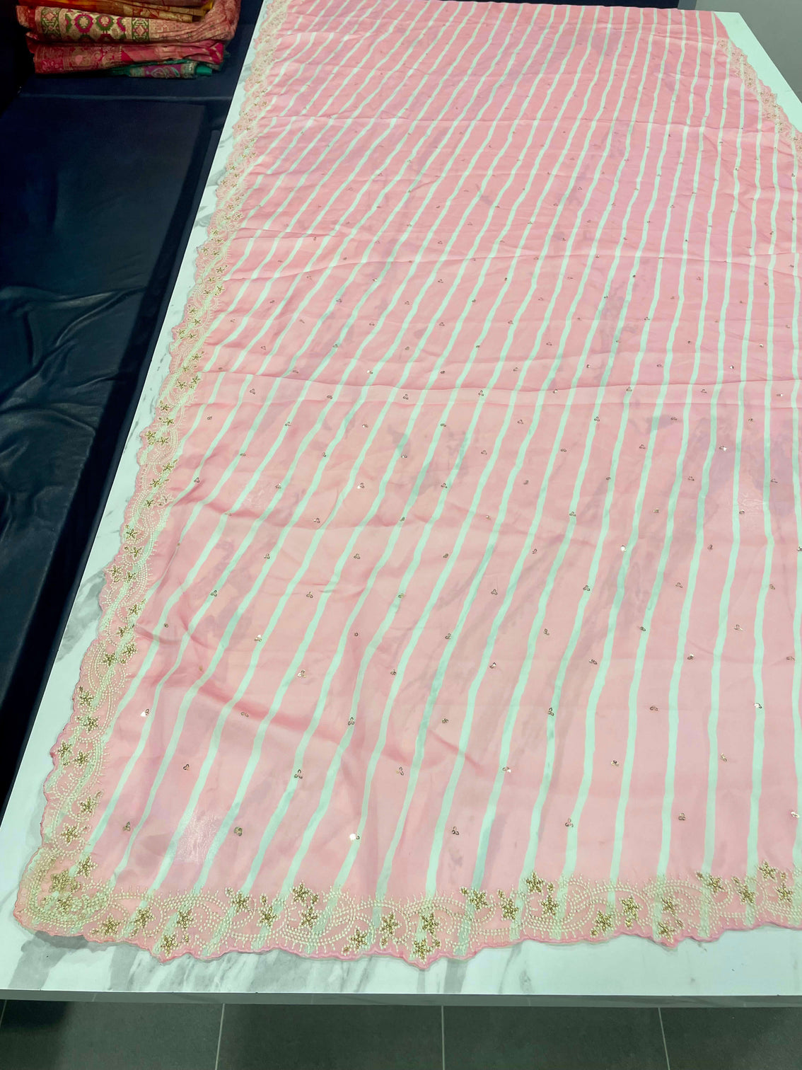 Baby Pink Saree in Satin Georgette With Sequence Work