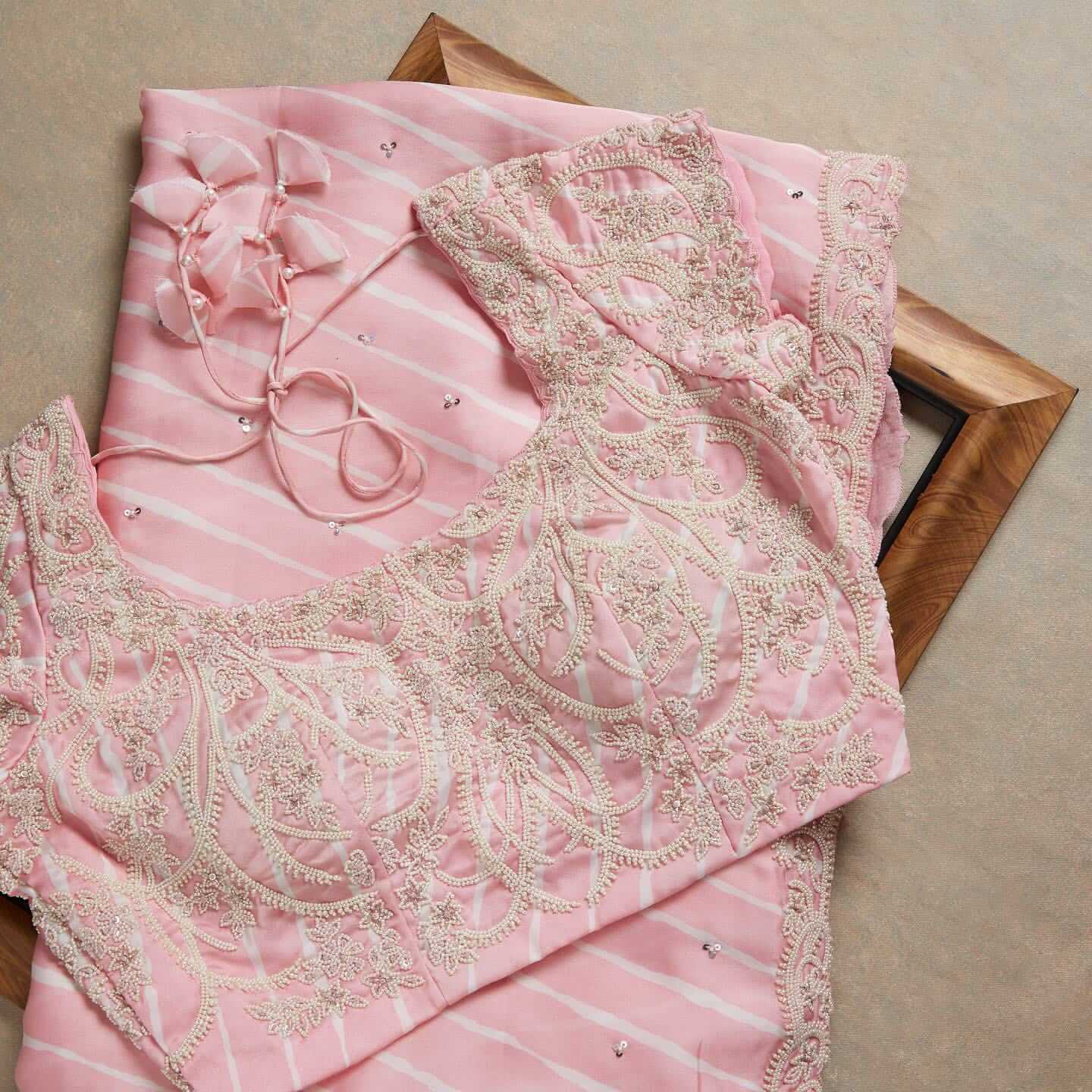 Baby Pink Saree in Satin Georgette With Sequence Work