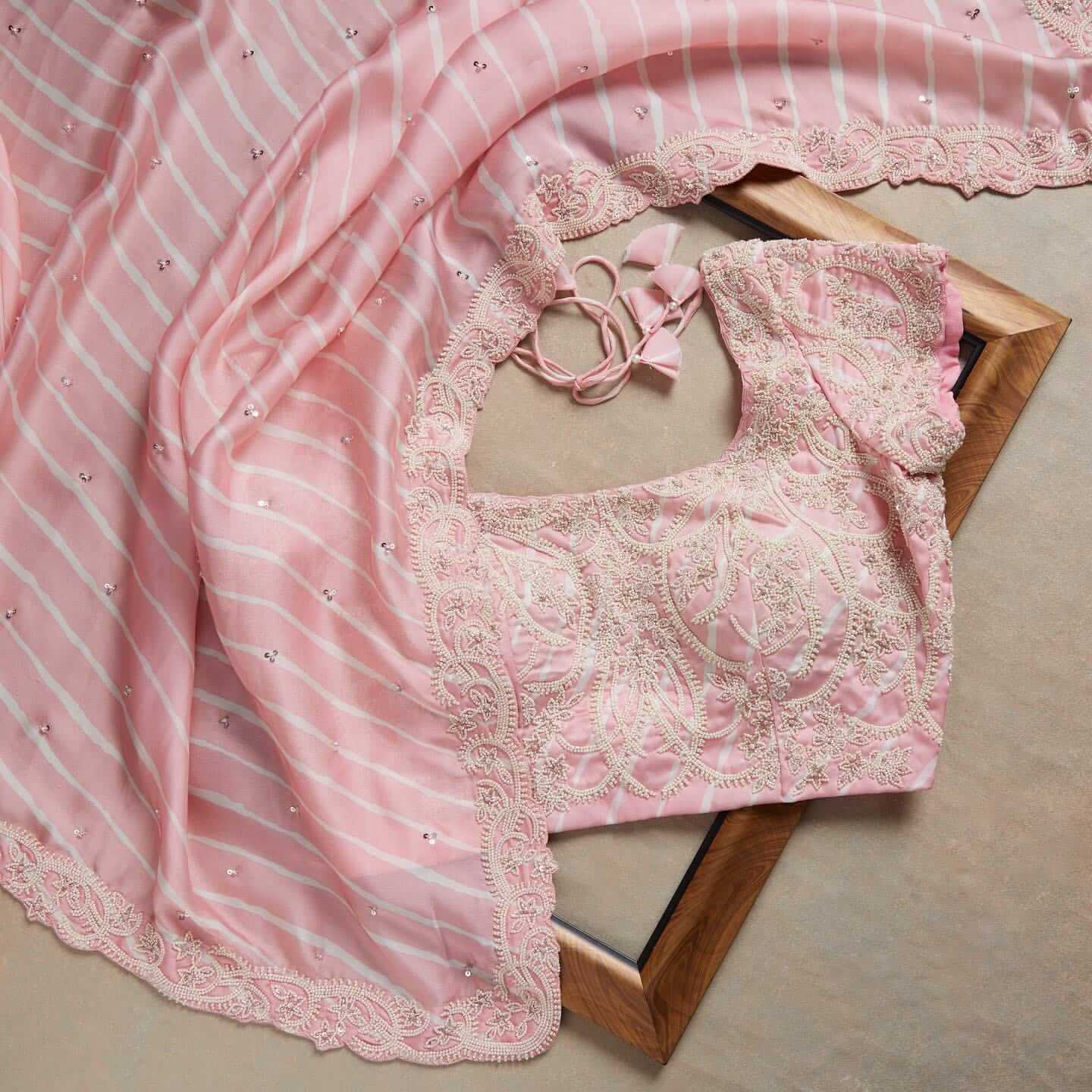 Baby Pink Saree in Satin Georgette With Sequence Work