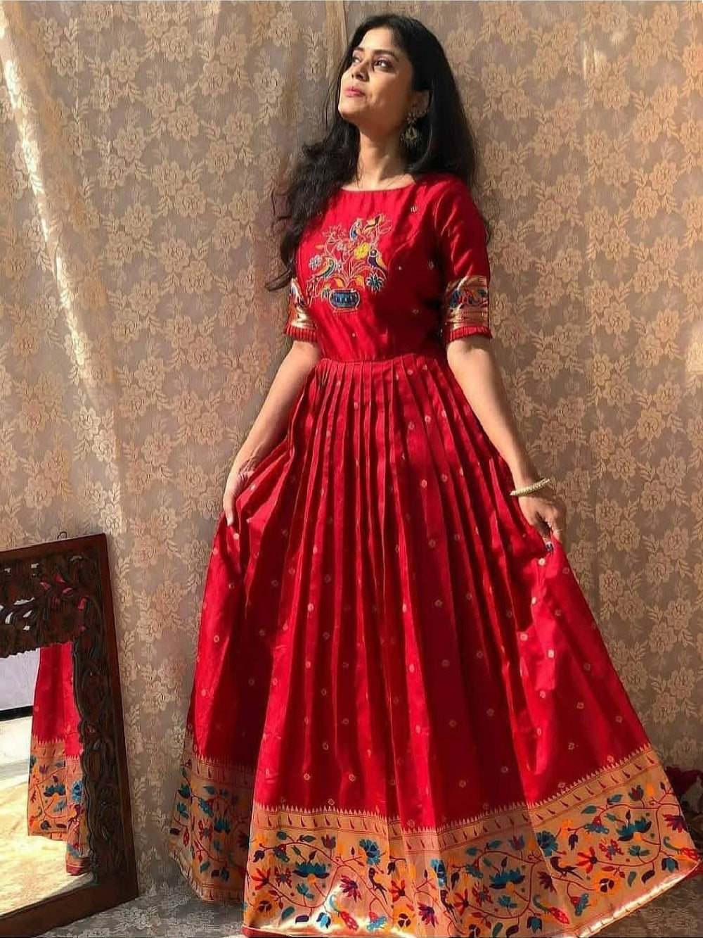 Red color banarasi silk pethani dress