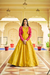 Beautiful Sequence Work Yellow With Rani Color Gown With Koti