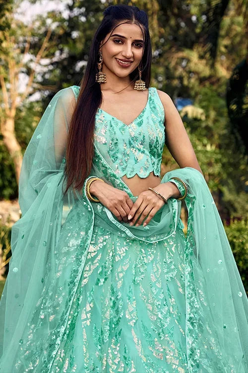 Stunning Blue Soft Net Lehenga Choli with Embroidery