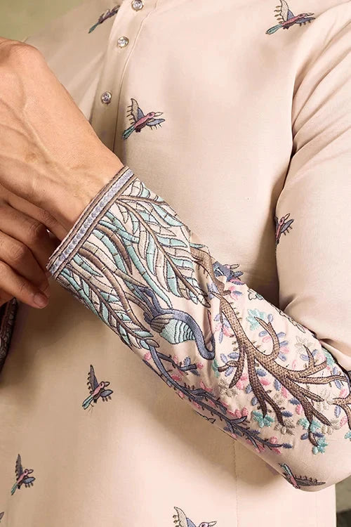 Beige Embroidered Work Beautiful Kurta for Men