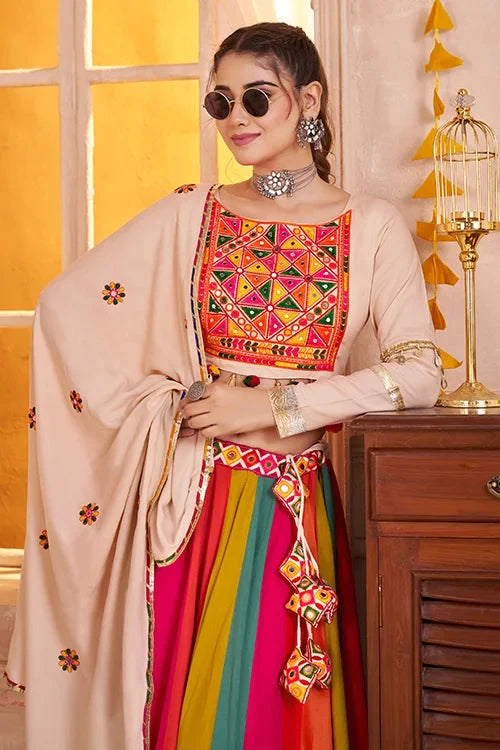 Gorgeous Multi Color with Beige Navratri Chaniya Choli Set