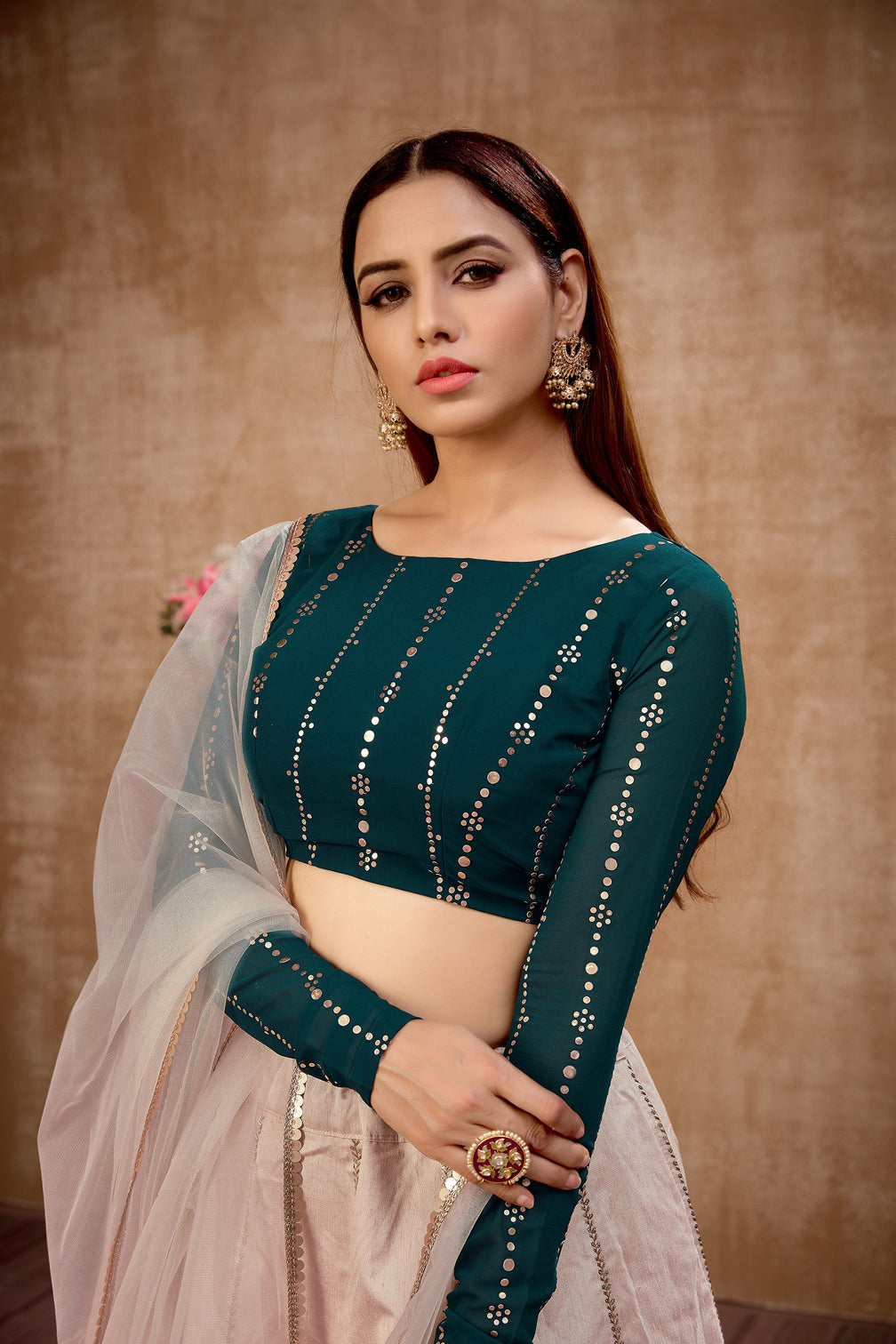 Beige Embroidered Art Silk Wedding Wear Lehenga Choli