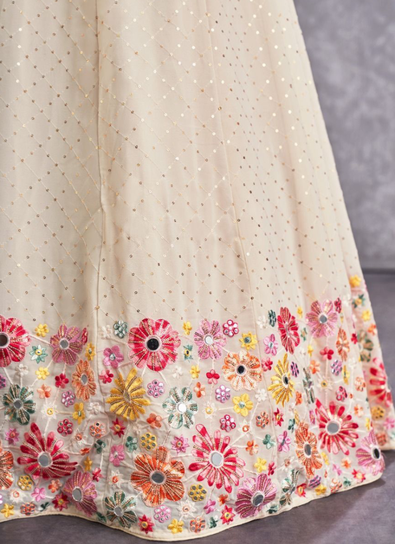 Beige Georgette Embroidered Lehenga Choli For Wedding