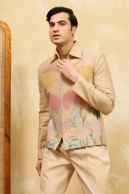 Premium Beige Bomber Jacket Set Special Mens Wear