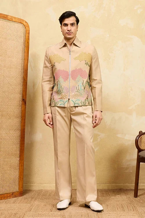 Premium Beige Bomber Jacket Set Special Mens Wear