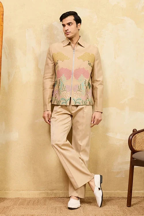 Premium Beige Bomber Jacket Set Special Mens Wear