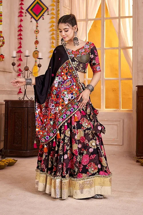 Premium Black Cotton Printed Navratri Chaniya Choli