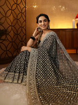 Libas Black Floral Embroidered Georgette Saree