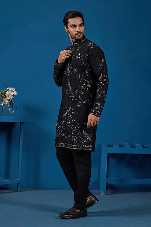 Magic Black Embroidered Stylish Kurta Set for Mens Wear