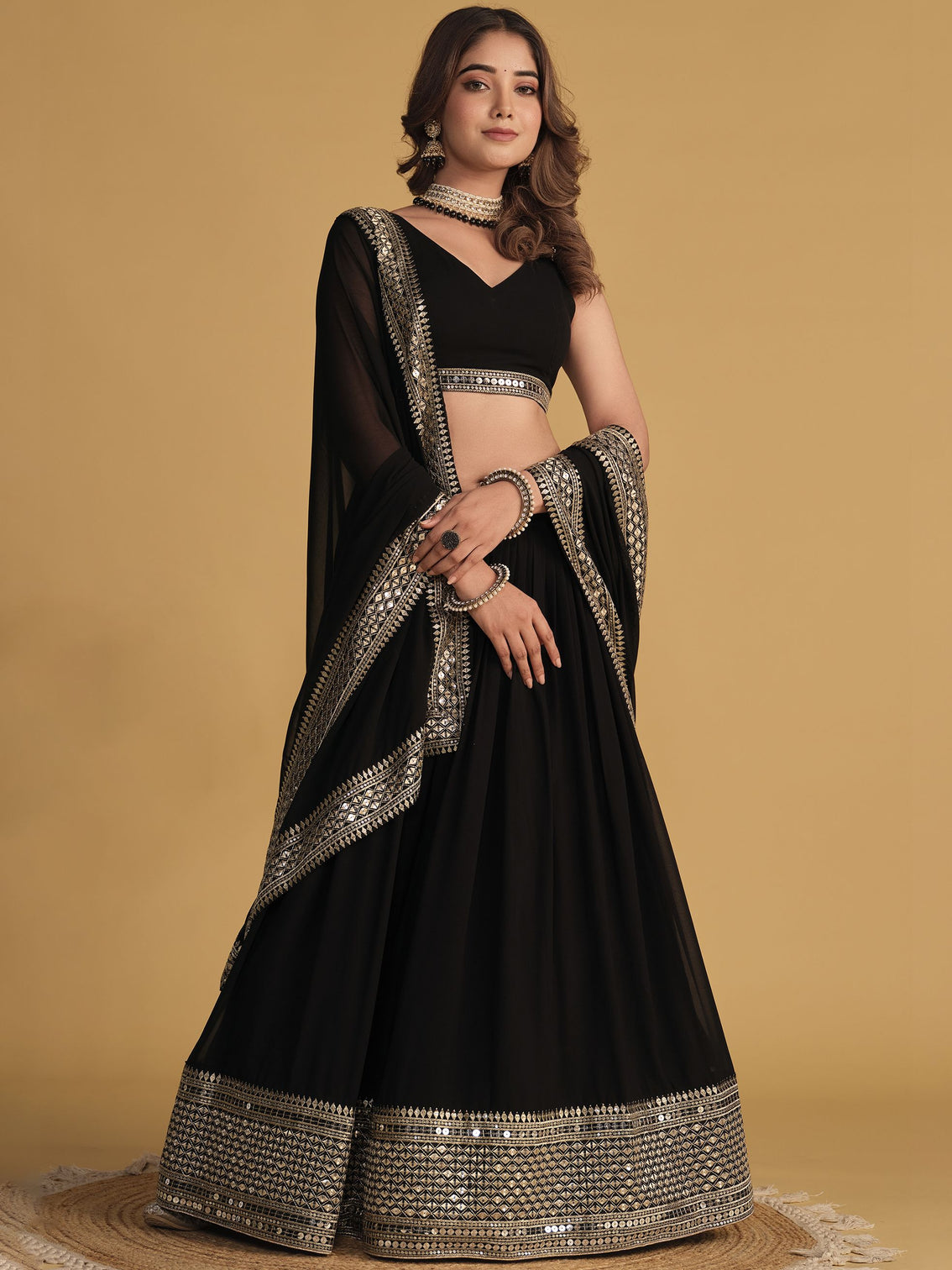 Black Zari Embroidered Georgette Lehenga Choli Set - Elegant & Captivating