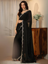 Libas Black Silk Blend Saree with Embellished Border
