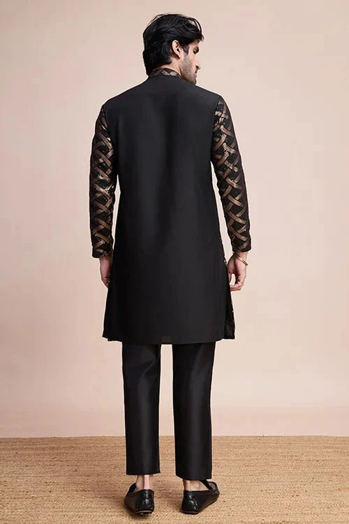 Designer Black Silk Kurta for Men - Festival Ready Wear