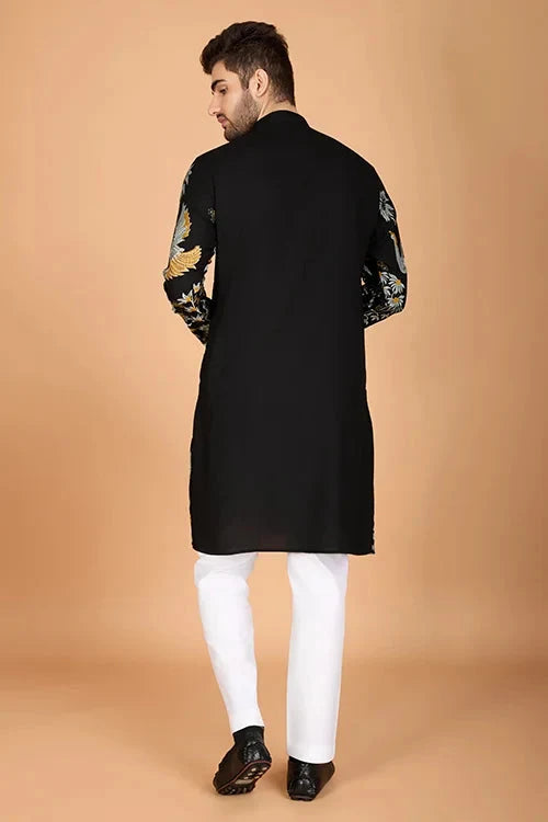 Black Designer Viscose Rayon Men's Kurta