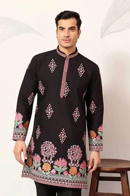 Ethnic Speical Classic Black Embroidered Kurta for Mens