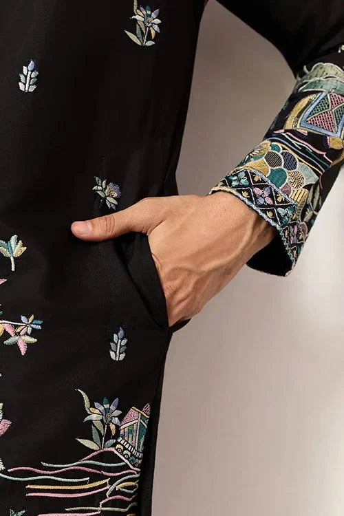 Special Wedding Celebration Ethnic Black Kurta for Mens Wear